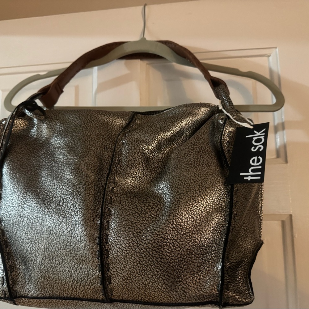 The Sak Dark Silver Shoulder Bag with Textured Finish